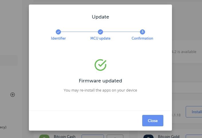 Ledger Live - Firmware Update Complete