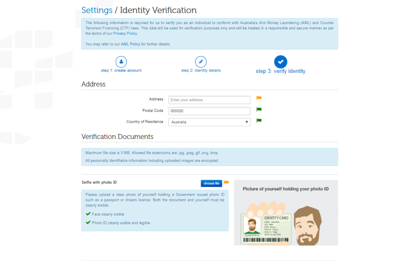 Verify Identity - Independent Reserve